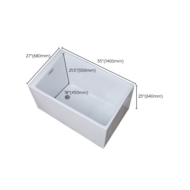 White Back to Wall Soaking Bathtub Contemporary Rectangular Acrylic Bath Tub