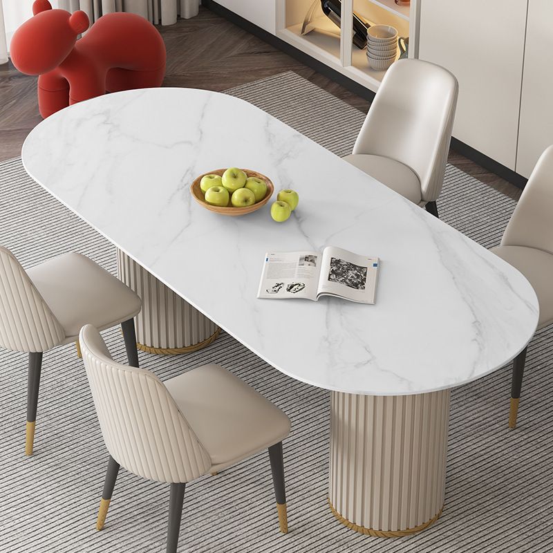 Glam Style Oval Table Sintered Stone Table with Metal Legs for Home Use