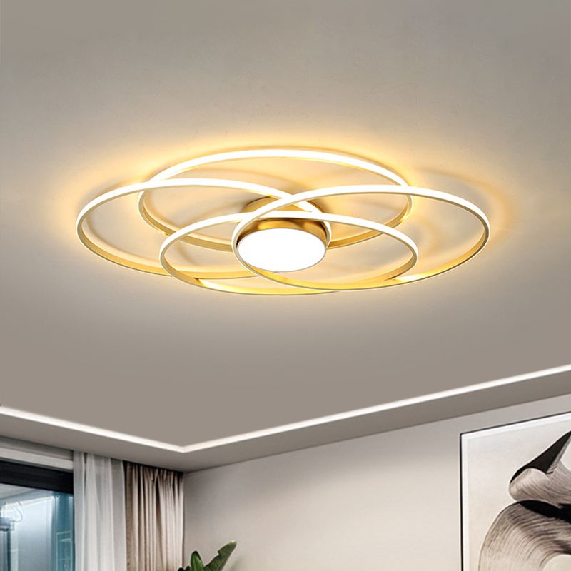 Cirkelring-inbouwlamp, moderne metalen woonkamer LED-plafondarmatuur in goud, warm/wit licht