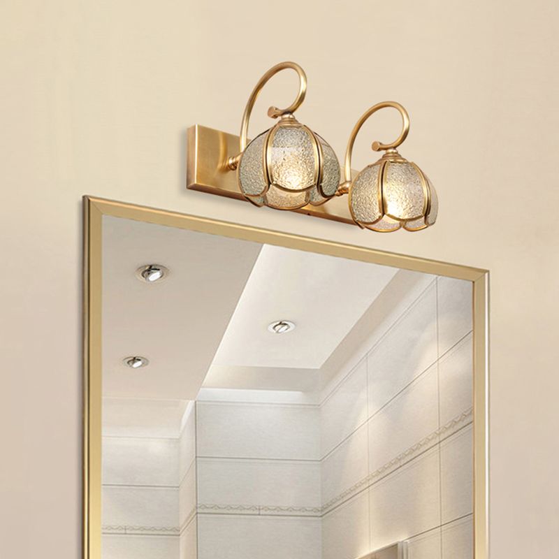 Brass Vanity Sconce Light Mid-Century Style Bathroom Vanity Lights in Glass Shade