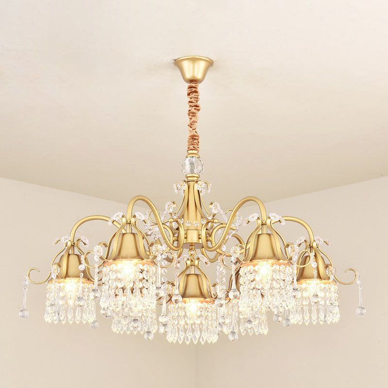 Gol Bell Chandelier minimaliste 7/9 Lumières Kit de lampe de suspension de brin de perle en cristal pour le salon