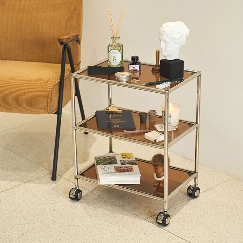 22.44" Tall 4 Legs Side Table with Shelves Modern Metal End Table Stand