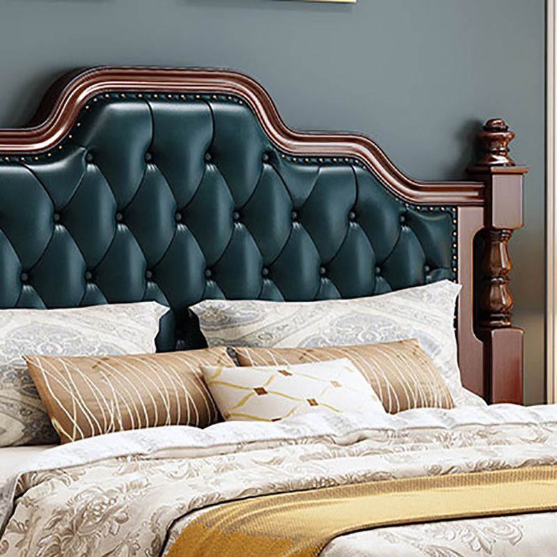 Victorian Espresso Standard Bed Solid Wood Bed Frame with Upholstered Headboard