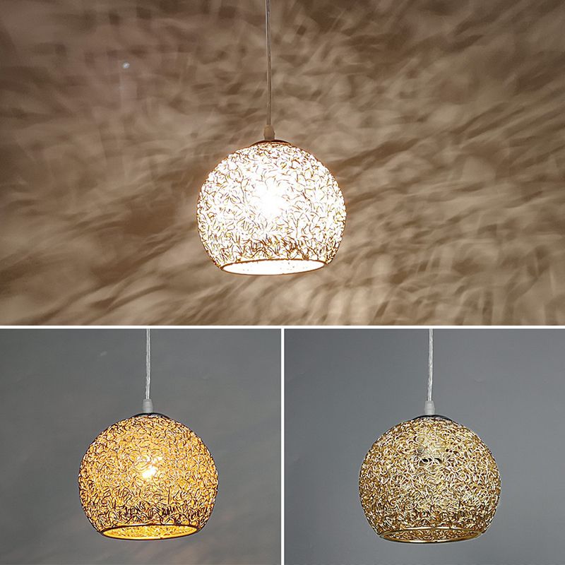 Aluminum Wire Spherical Pendant Macaron Style 1-Light Suspended Lighting Fixture