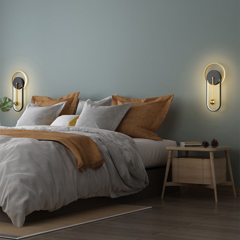 Postmoderne LED-Wandleuchten schwarzgold oval und ringwandmontiertes Licht mit Metallschatten