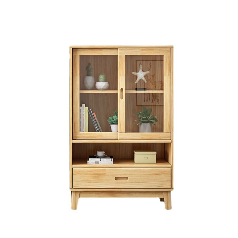 Contemporary Cabinet Natural Finish Side Cabinet with Glass Paned