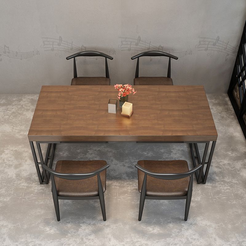 Industrial Style Solid Wood Dinner Table Brown Rectangle Table with Sled Base for Dinning Room