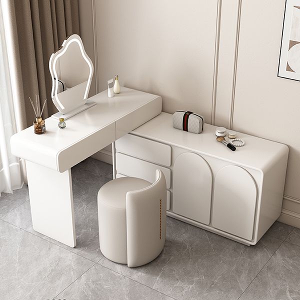 Lighted Mirror Wood White Modern Vanity Dressing Table with Drawers