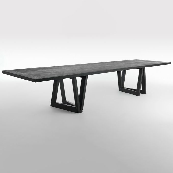 Industrial Pine Wood Table for Restaurant Rectangle Dining Table with Double Pedestal Base