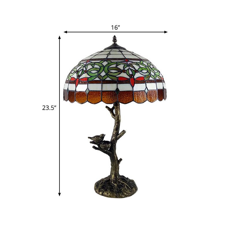 Stained Glass Brass Table Light Leaf/Rose/Peony Single Head Tiffany Style Nightstand Lamp for Bedroom
