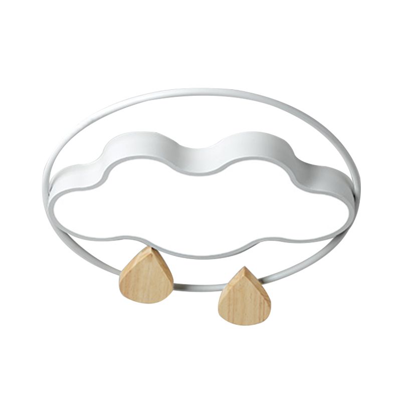 Cloud Bedroom Ceiling Lighting Acrylic LED Simplicity Flush Mount with Wood Raindrop in Grey/White/Green