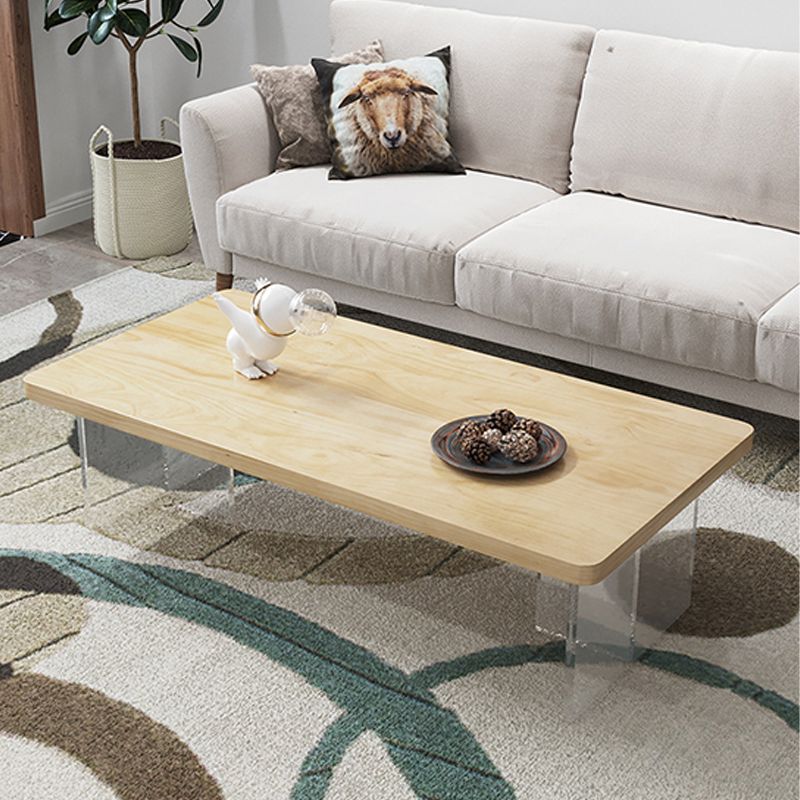 Modern Rectangle Coffee Table with Solid Wood Top and Acrylic Base