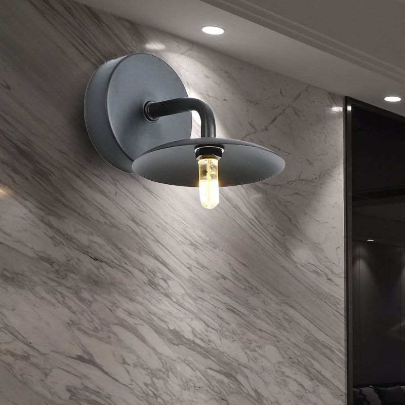 Shade Flat Metal Wall Lightsing Industrial Vintage 1 Light Bedroom Light en negro