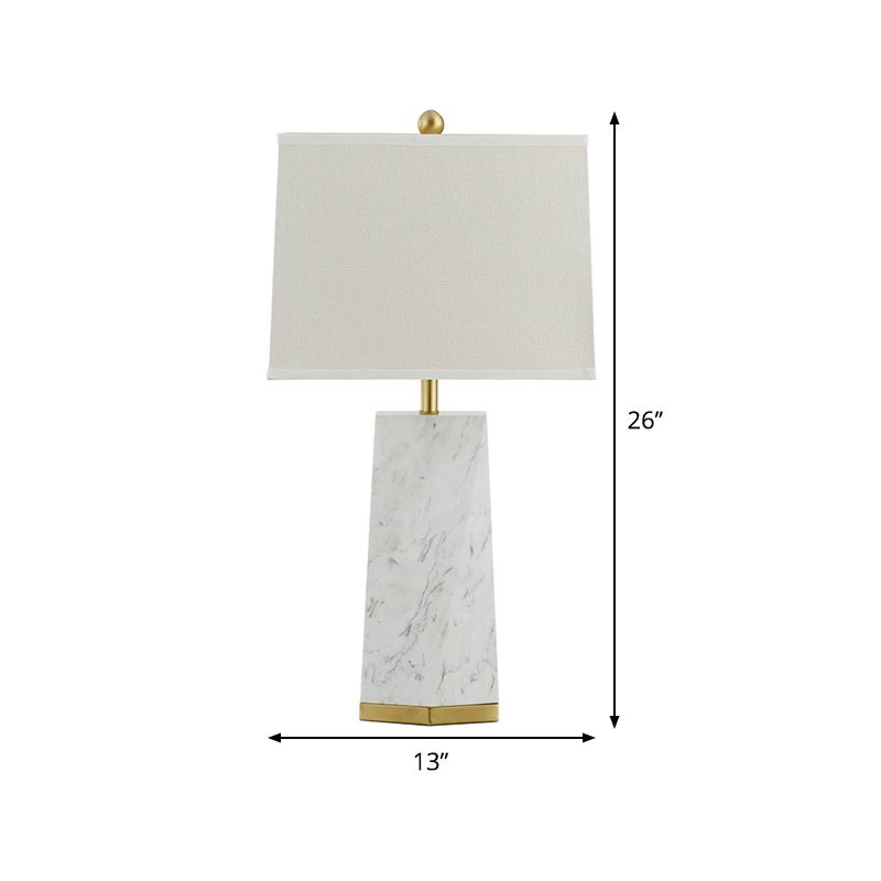 White Trapezoid Table Light Modernism 1 Head Fabric Reading Lamp with Marble Base