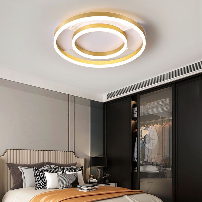 Gold Ceiling Mount Light Round LED Ceiling Light with Silica Gel Shade for Bedroom