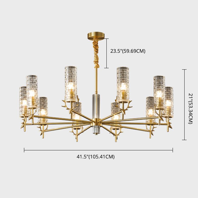 Gold Radial Pendant Light Mid-Century Cylindrical Clear Glass Suspension Light for Living Room