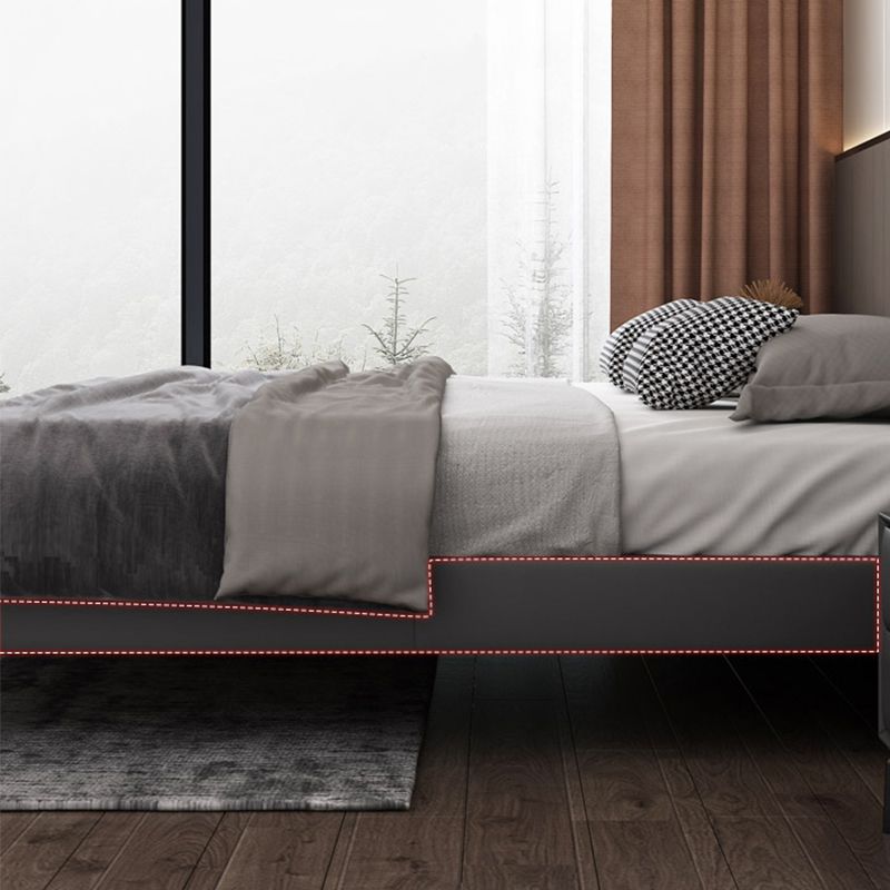 Contemporary Panel Bed Faux Leather and Wood Platform Bed Frame in Dark Grey
