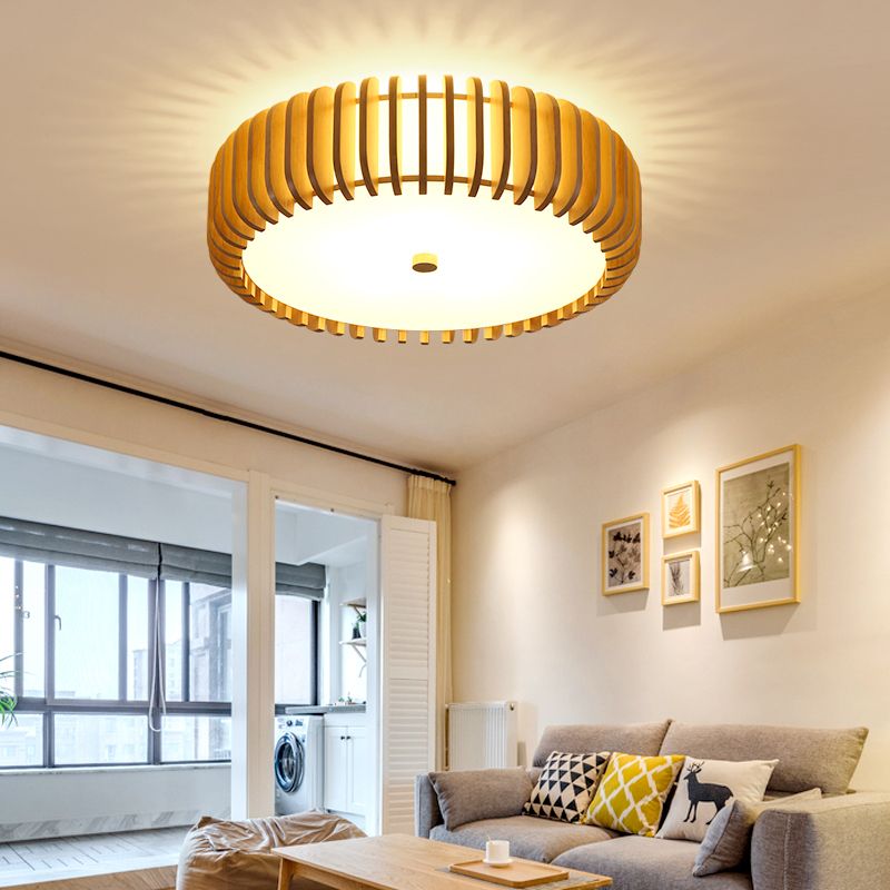 Drum Flush Mount Lighting Fixture Asian 1-Light Flushmount Ceiling Lamp with Acrylic Shade