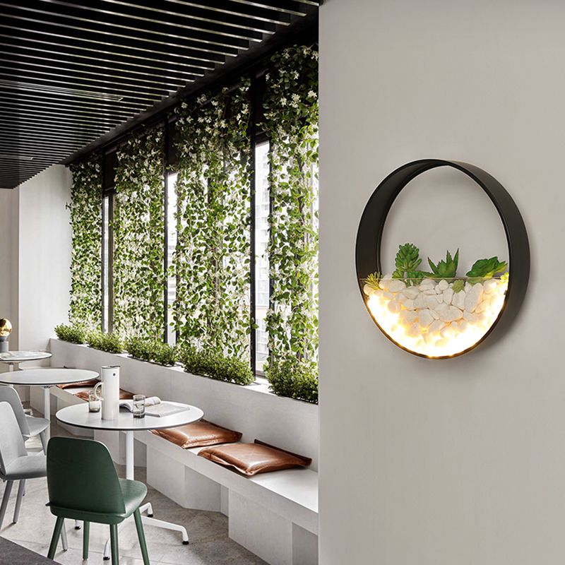 Bigodomina grande o parete luce acrilica leggera con falsa succulenta e pietra per la camera da letto del soggiorno