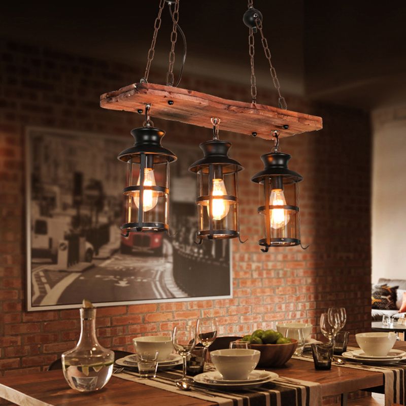 Industrial 3 - Light Ceiling Pendant Light Wood and Iron Kitchen Island Fixture in Black