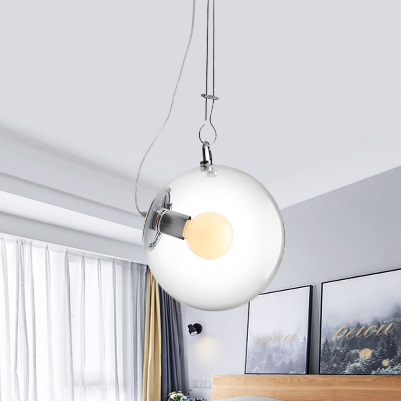 1-licht bedplafond hanger minimalistisch chroom hangend licht met bolhuidige glazen schaduw