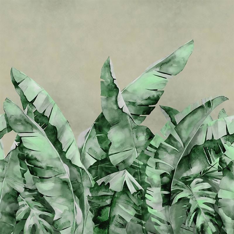 Green Contemporary Mural Wallpaper Full Size Banana Leaf Wall Decor for Commercial Use