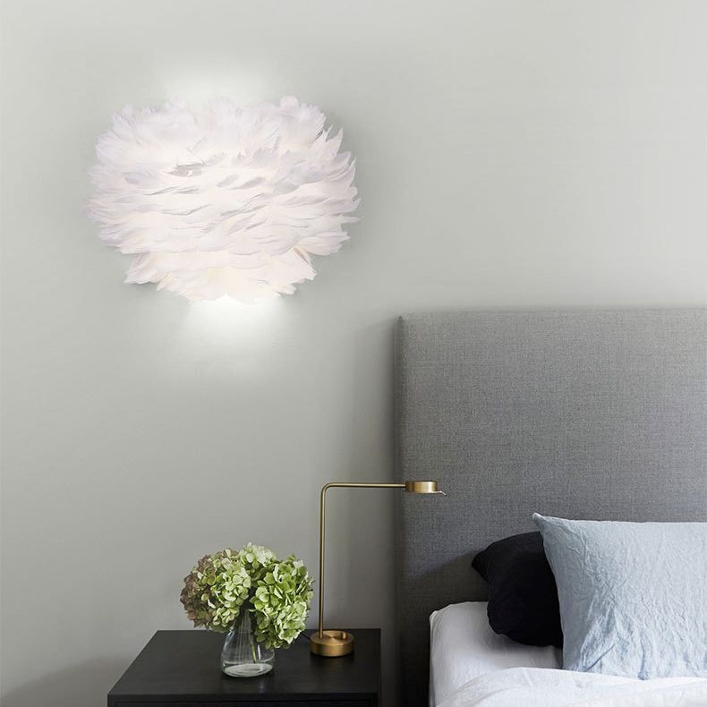 Home Decoration Wall Lamp Modern Ambient Lighting White Feather Sconce for Living Room Bedroom