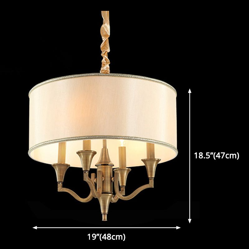 4-Light Candle Style Chandelier Traditional Drum Fabric Ceiling Light for Room