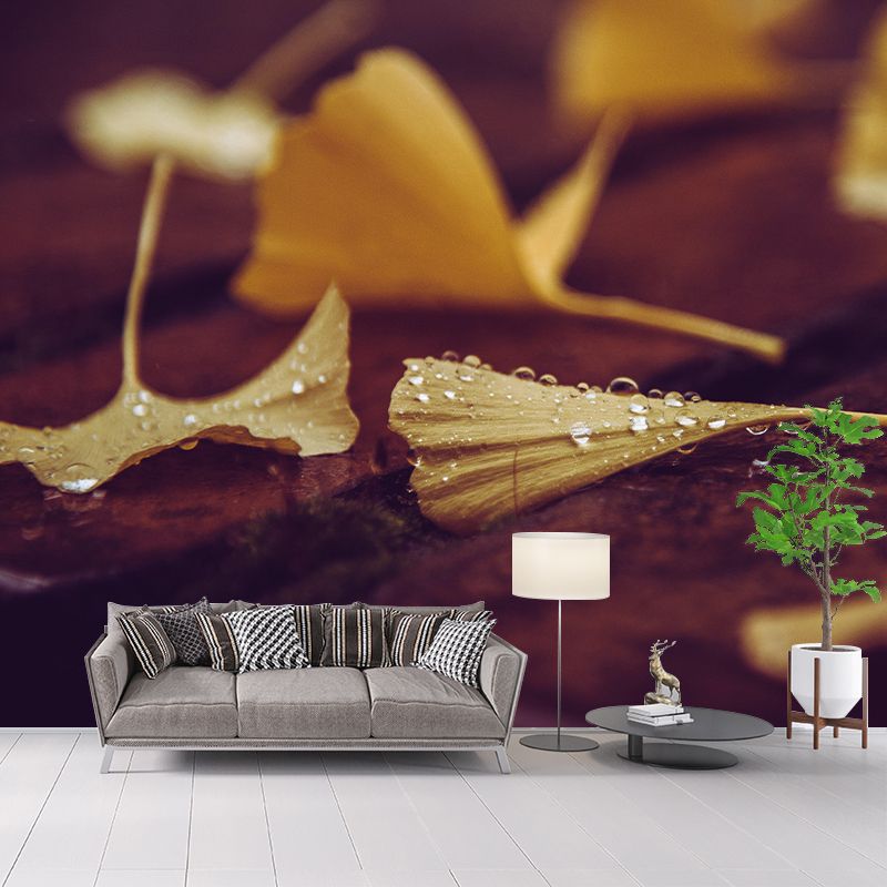 Plant Mural Wallpaper Ginkgo Leaf Pattern for Reading Room Bedroom Home Decor