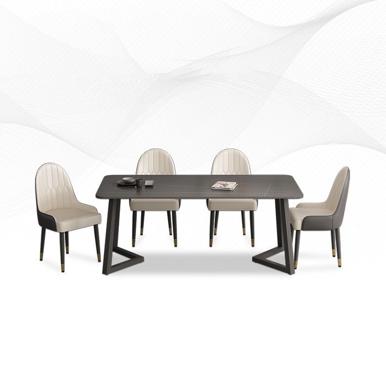 Table en pierre frittée rectangulaire pour table de salle à manger industrielle de restaurant avec double piédestal