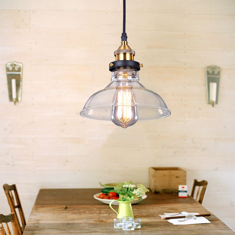 1-Light Geometric Pendant Light Fixture Industrial Brass Clear Glass Drop Lamp for Balcony