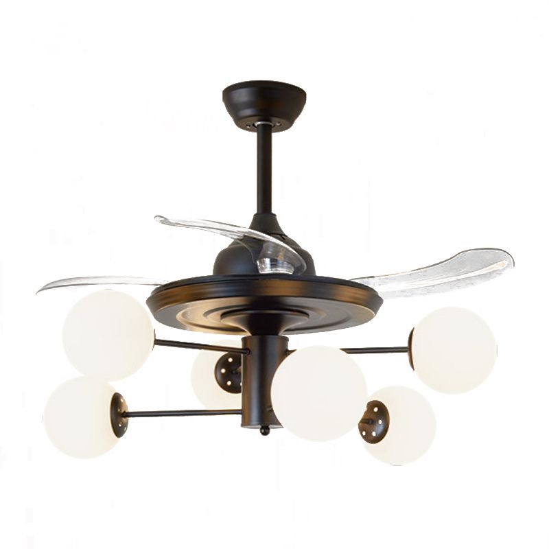 Schwarzstufte Semi -Mount -Beleuchtung ländliche 6 Lampen Opal Ballglas Deckenventilator mit 3 klaren Klingen, 29,5 "breit