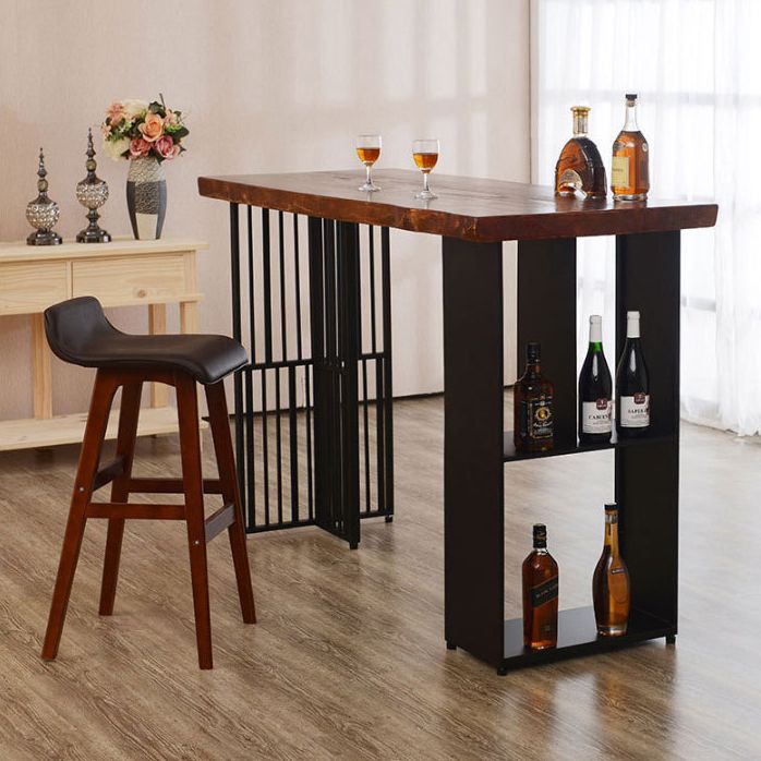 Solid Wood Bar Dining Table Industrial Bar Dining Table with Double Pedestal Base