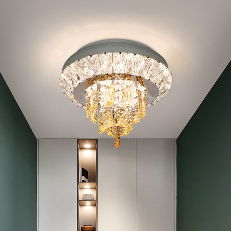 Layered Corridor Ceiling Lighting Modern Crystal Chrome LED Flush Mount Fixture, 11"/23.5" Dia