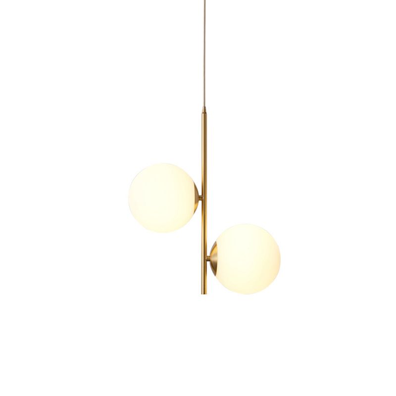 Opaque Glass Spherical Chandelier Minimalism 2-Head Gold Suspension Light for Dining Room