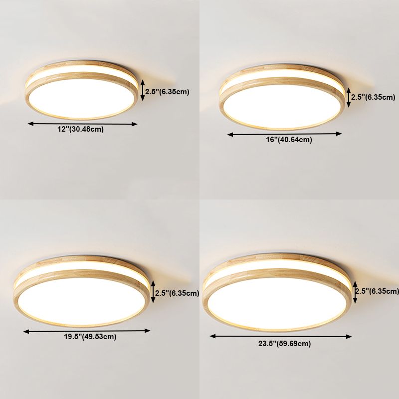 Wood Round Shape Flush Ceiling Light Modern 1 Light Flush Ceiling Light Fixtures in Brown