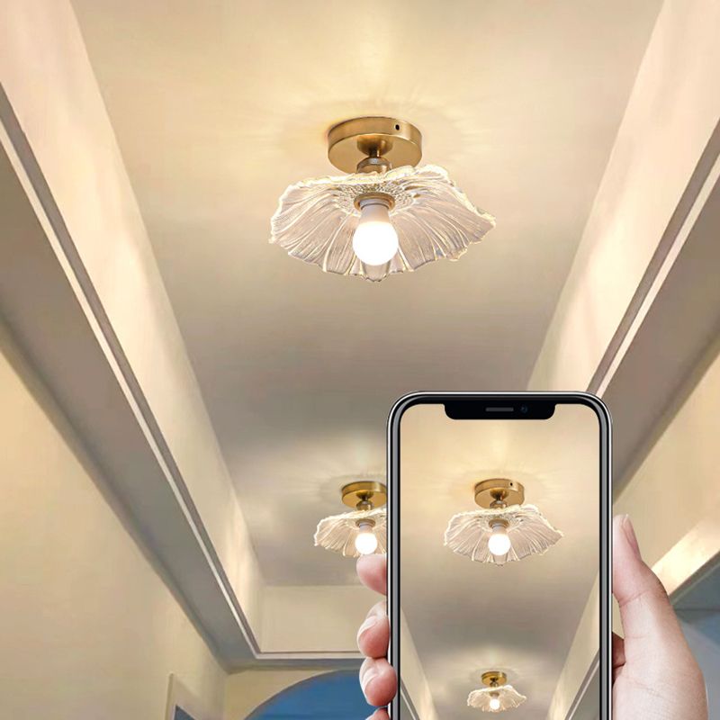 1 - Light Semi Flush Mount in Gold and Clear Glass Shade Ceiling Semi Flush