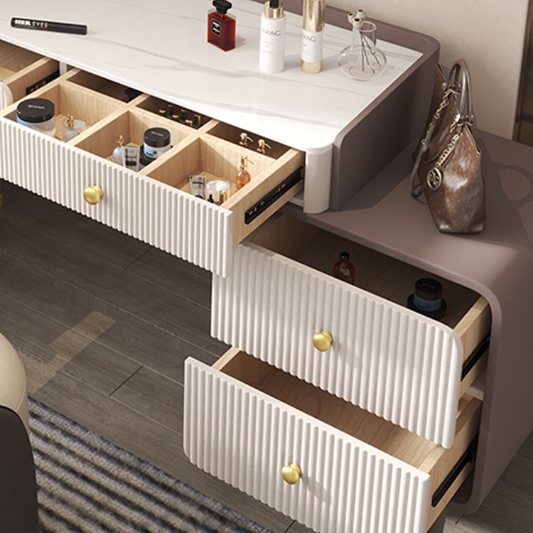 Stone Top Vanity Table 2/4 Storage Drawers Dressing Table with Mirror & Padded Stool