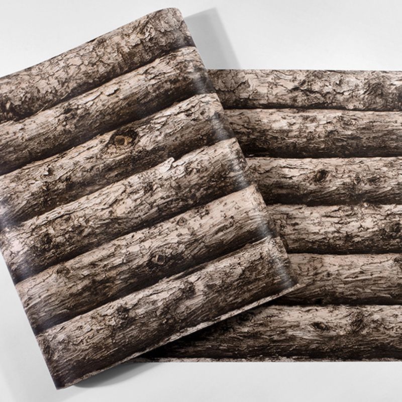 For Bedroom Wallpaper with Dark Brown 3D Faux Wood, 31'L x 20.5"W, Non-Pasted