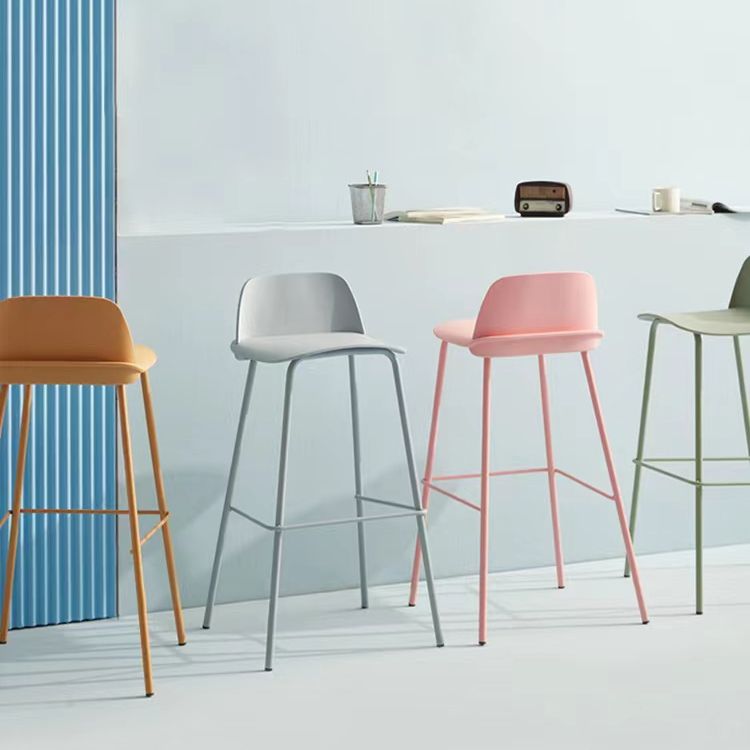 Plastic Stool Contemporary Low Back Bar Height Stool with Metal Legs