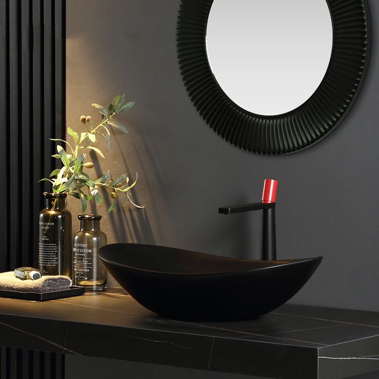 Modern Vessel Bathroom Sink Oval Porcelain with Pop-Up Drain Vessel Lavatory Sink