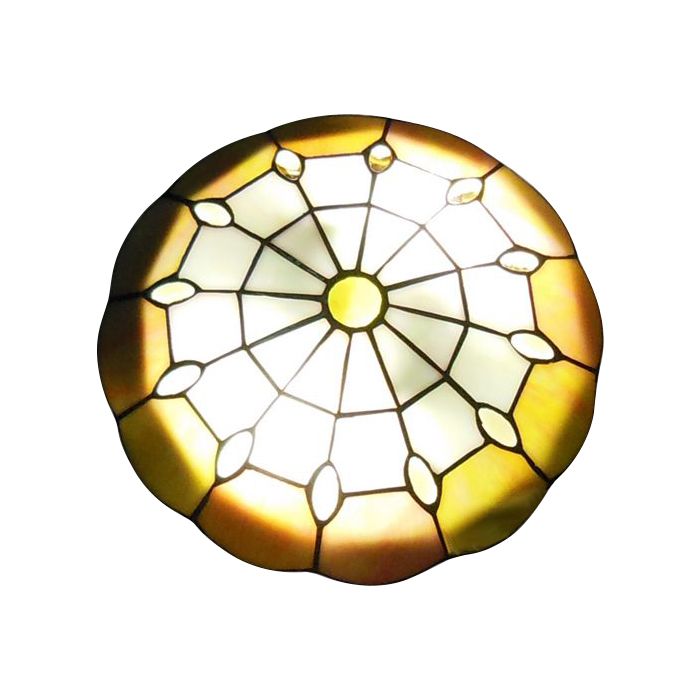 12"/16"/19.5" Wide Bedroom Ceiling Lights Tiffany Style  Green/Yellow Dome Shade Flush Mount Light with Jewel Decoration