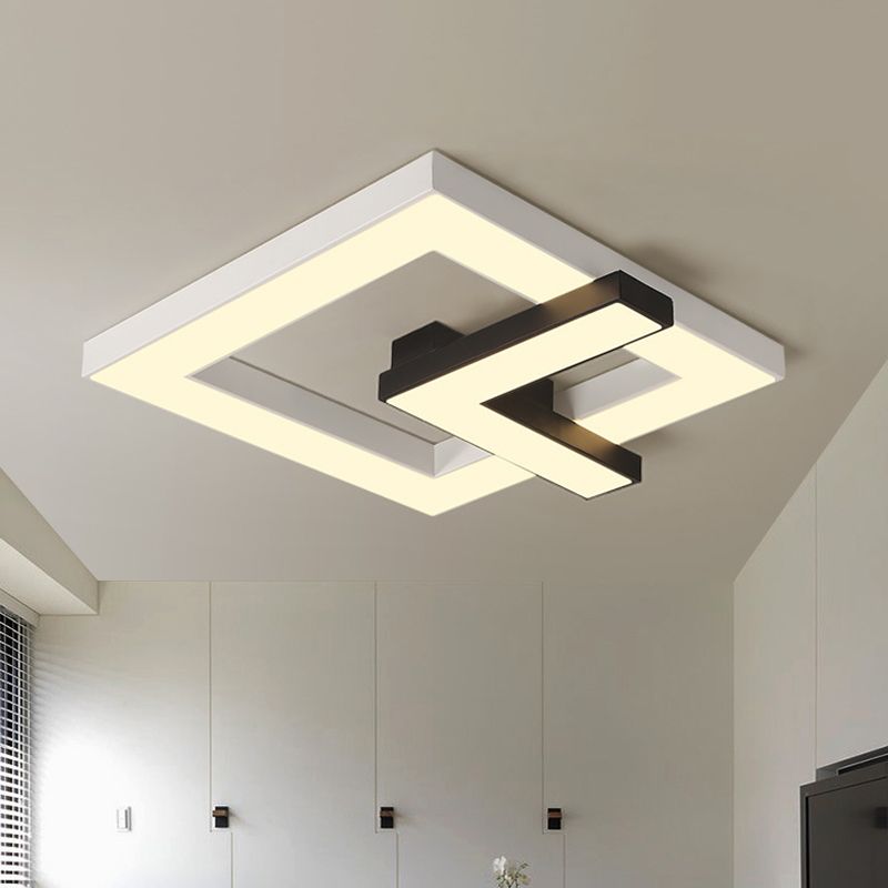 Iron Squared Clock Flush Beleuchtung Einfache Schwarz-und Weiß-LED Deckenbündige Halterung in Weiß/Warm Light, 16.5 "/20.5" W