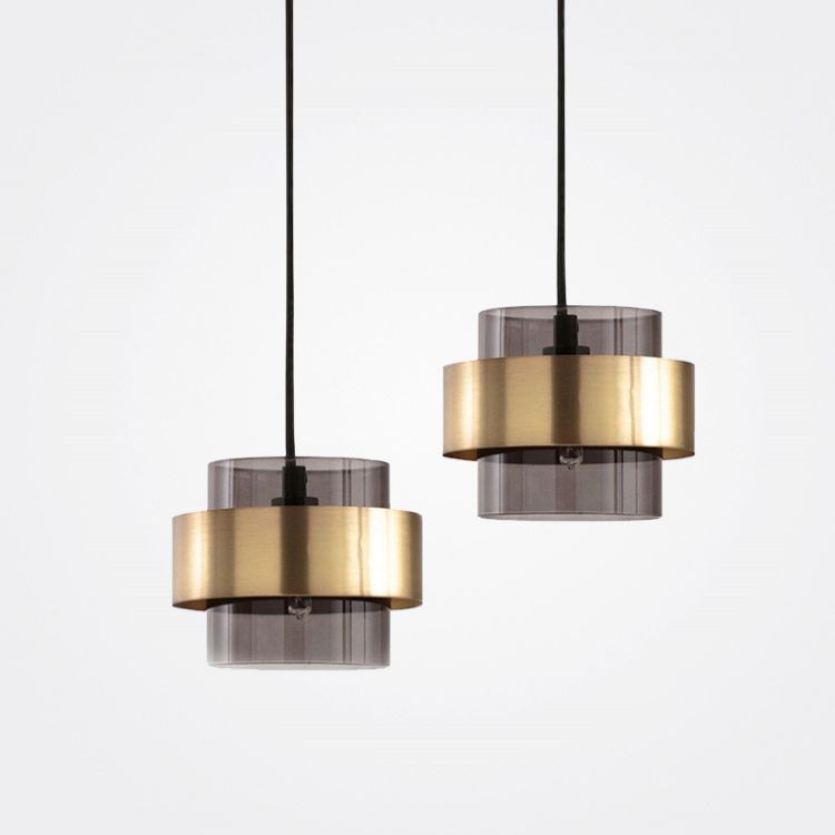 Fumo Cilíndrico gris Pedante Luz hacia abajo Luz de colgante de techo mini Luz en sombra de vidrio