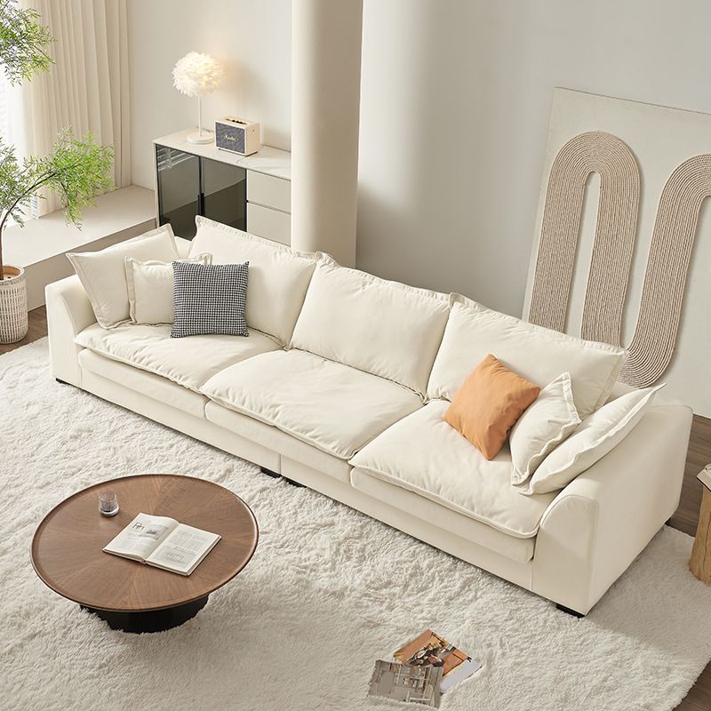 Contemporary Velet Sofa with Pillow Back and Square Arm  in Wood