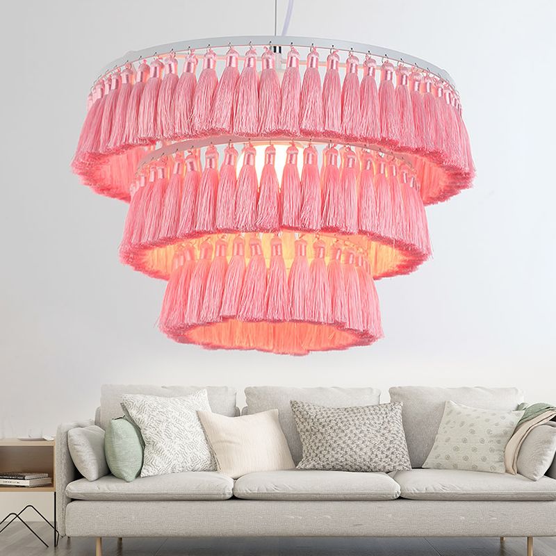 Luz de colgante de estilo moderno con una lámpara de tela de una sola lámpara colgante de techo para niña dormitorio