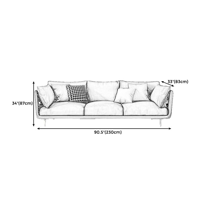 Imitation Leather Sofa with Pillow Back Square Armrest Latex Seat Filled with Wood