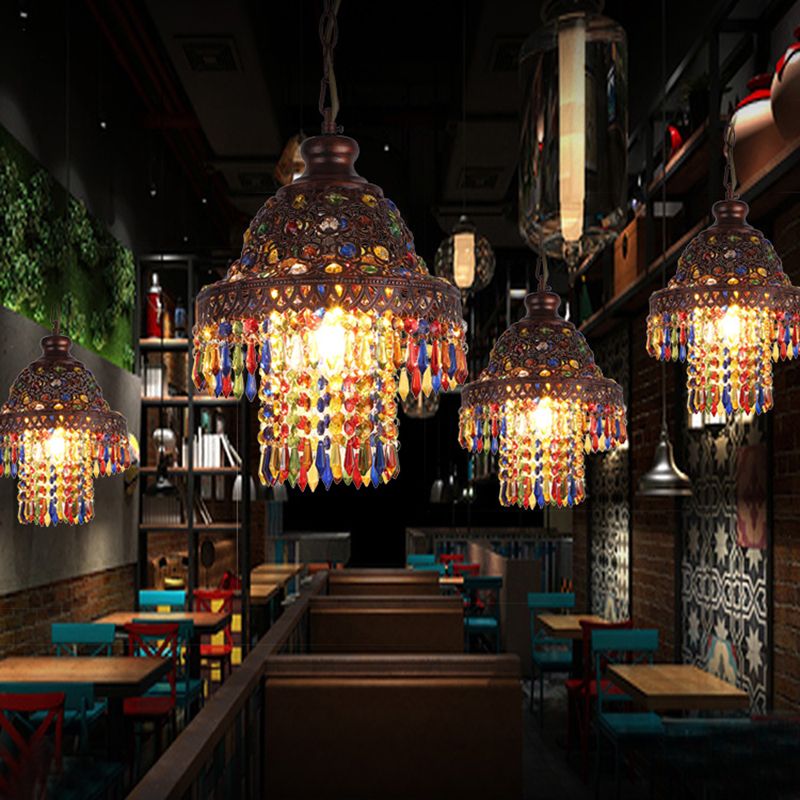 Bohemian Hollow Suspension Pendant Light 1 Light Metal Hanging Lamp in Copper for Restaurant