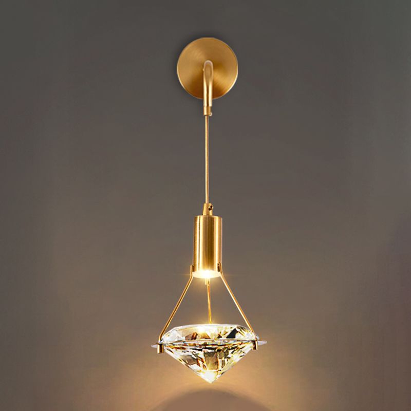 Bedroom Wall Sconce Lighting Nordic Gold Wall Light Sconce with Diamond Crystal Shade