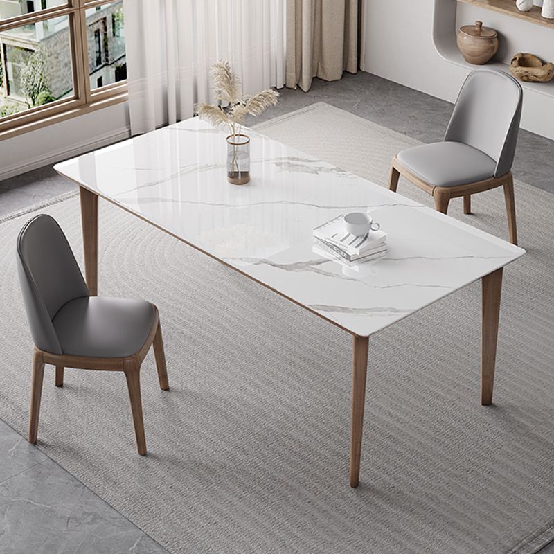 Rectangular Table Medieval Modern Sintered Stone Top Dining Table with Wooden Base